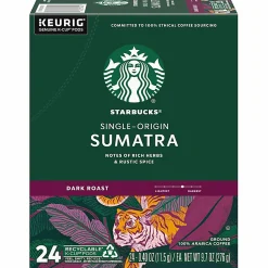 Starbucks® K-Cup Sumatra Coffee - Compatible with Keurig Brewer - Dark - K-Cup - Sumatra - 24 / Box