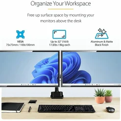 StarTech.com Desk Mount Dual Monitor Arm - Full Motion Monitor Mount for 2x VESA Displays up to 32