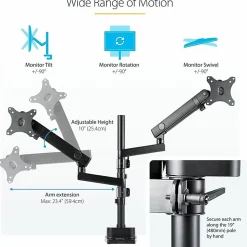 StarTech.com Desk Mount Dual Monitor Arm - Full Motion Monitor Mount for 2x VESA Displays up to 32
