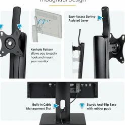 StarTech.com Free Standing Single Monitor Mount, Height Adjustable Ergonomic Monitor Desk Stand, For VESA Mount Displays up to 32