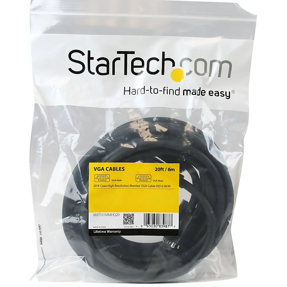 StarTech.com 20 ft Coax High Res Monitor VGA Cable HD15 M/M - Connect your VGA monitor with the highest quality connection available - MXT101MMHQ20