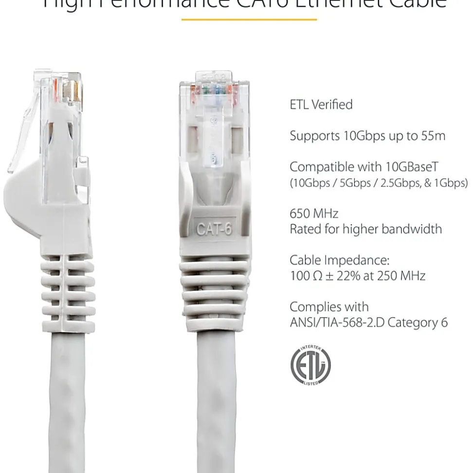 StarTech.com 30ft Gray Cat6 Patch Cable with Snagless RJ45 Connectors - Long Ethernet Cable - 30ft Cat 6 UTP Cable - N6PATCH30GR