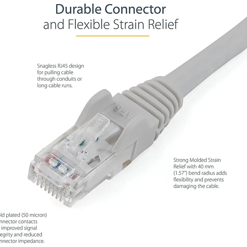 StarTech.com 30ft Gray Cat6 Patch Cable with Snagless RJ45 Connectors - Long Ethernet Cable - 30ft Cat 6 UTP Cable - N6PATCH30GR