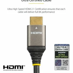 StarTech.com 3ft/1m HDMI 2.1 Cable, Certified Ultra High Speed HDMI Cable 48Gbps, 8K 60Hz/4K 120Hz HDR10+, 8K HDMI Cable, Monitor/Display