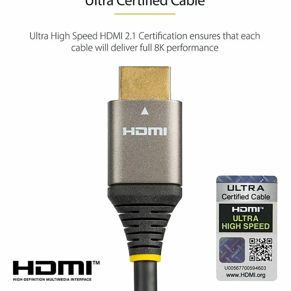 StarTech.com 3ft/1m HDMI 2.1 Cable, Certified Ultra High Speed HDMI Cable 48Gbps, 8K 60Hz/4K 120Hz HDR10+, 8K HDMI Cable, Monitor/Display