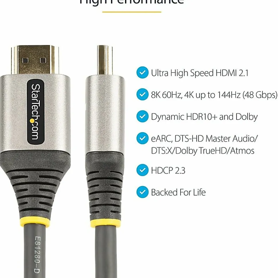 StarTech.com 3ft/1m HDMI 2.1 Cable, Certified Ultra High Speed HDMI Cable 48Gbps, 8K 60Hz/4K 120Hz HDR10+, 8K HDMI Cable, Monitor/Display