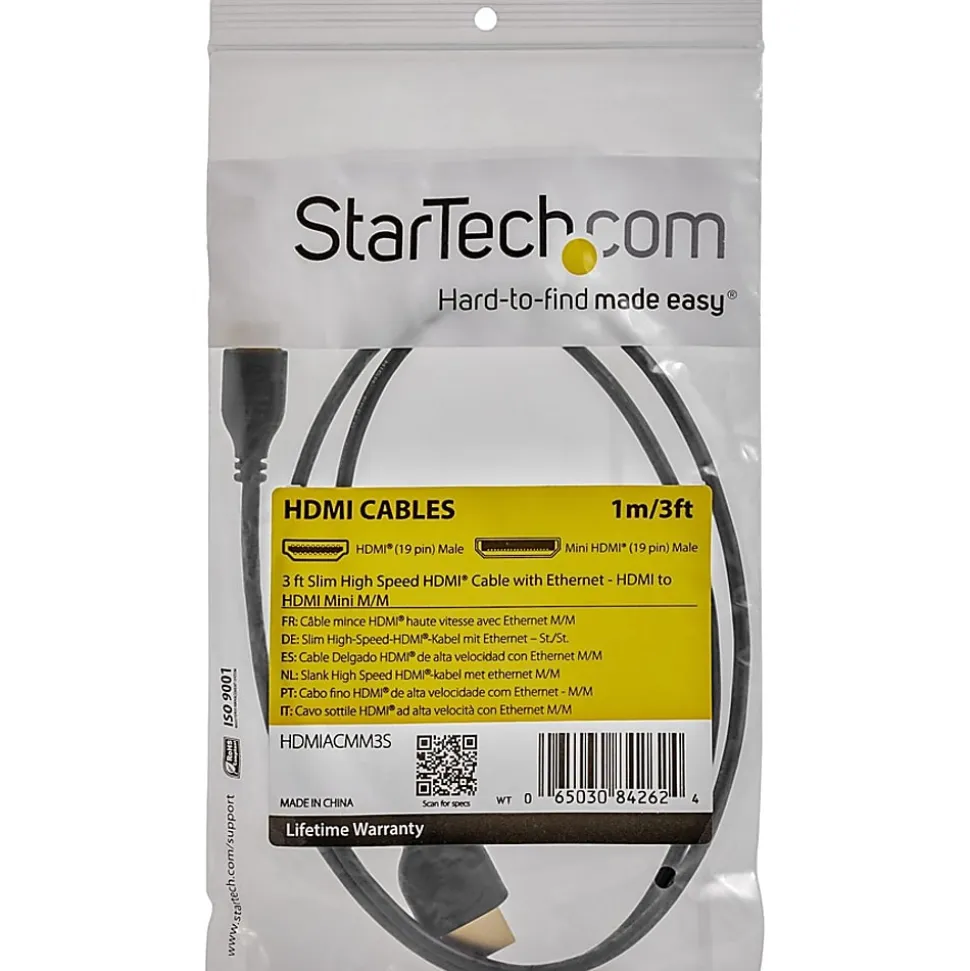 StarTech.com 3ft Mini HDMI to HDMI Cable with Ethernet, 4K 30Hz High Speed Slim Mini HDMI 1.4 (Type-C) Device to HDMI Adapter Cable/Cord