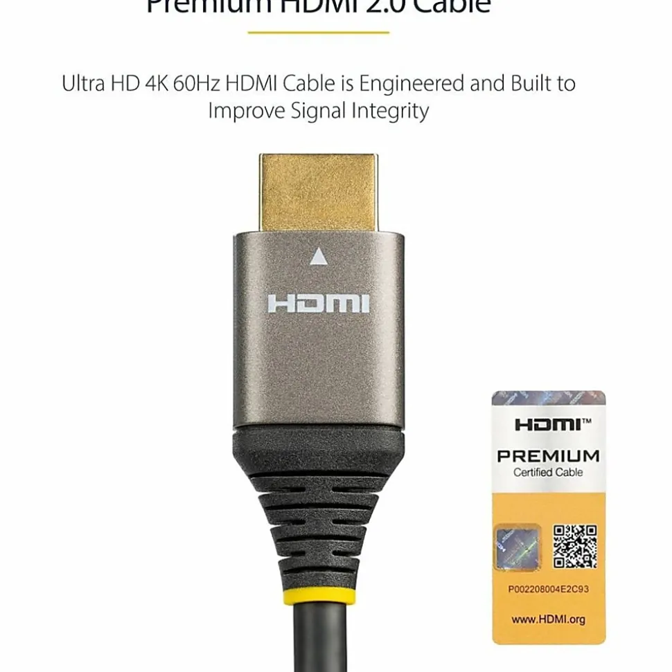 StarTech.com 6ft (2m) Premium Certified HDMI 2.0 Cable, High Speed Ultra HD 4K 60Hz HDMI Cable with Ethernet, HDR10, UHD HDMI Monitor Cord - HDMMV2M