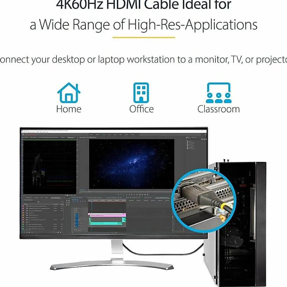StarTech.com 6ft (2m) Premium Certified HDMI 2.0 Cable, High Speed Ultra HD 4K 60Hz HDMI Cable with Ethernet, HDR10, UHD HDMI Monitor Cord - HDMMV2M