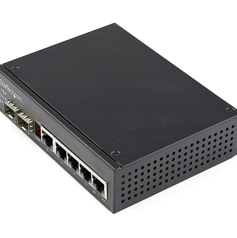 StarTech.com Industrial 5 Port Gigabit Ethernet Switch 5 PoE RJ45 +2 SFP Slots 30W PoE+ 48VDC 10/100/1000 Mbps - IES1G52UPDIN