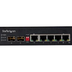 StarTech.com Industrial 5 Port Gigabit Ethernet Switch 5 PoE RJ45 +2 SFP Slots 30W PoE+ 48VDC 10/100/1000 Mbps - IES1G52UPDIN