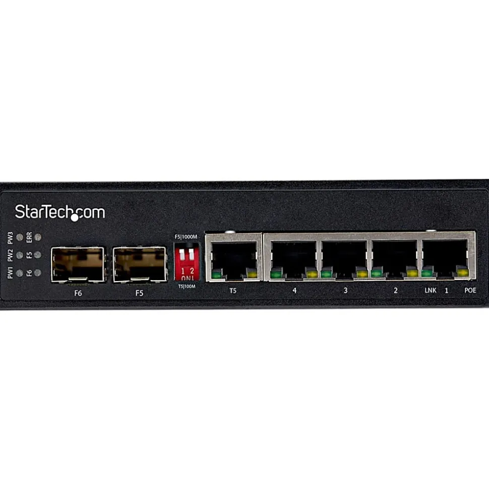 StarTech.com Industrial 5 Port Gigabit Ethernet Switch 5 PoE RJ45 +2 SFP Slots 30W PoE+ 48VDC 10/100/1000 Mbps - IES1G52UPDIN