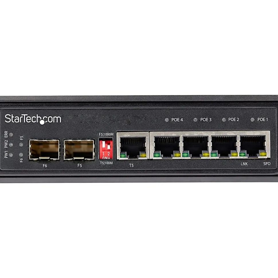 StarTech.com Industrial 5 Port Gigabit Ethernet Switch w/4 PoE RJ45 +2 SFP Slots 30W 802.3at PoE+ 1 - IES1G52UP12V