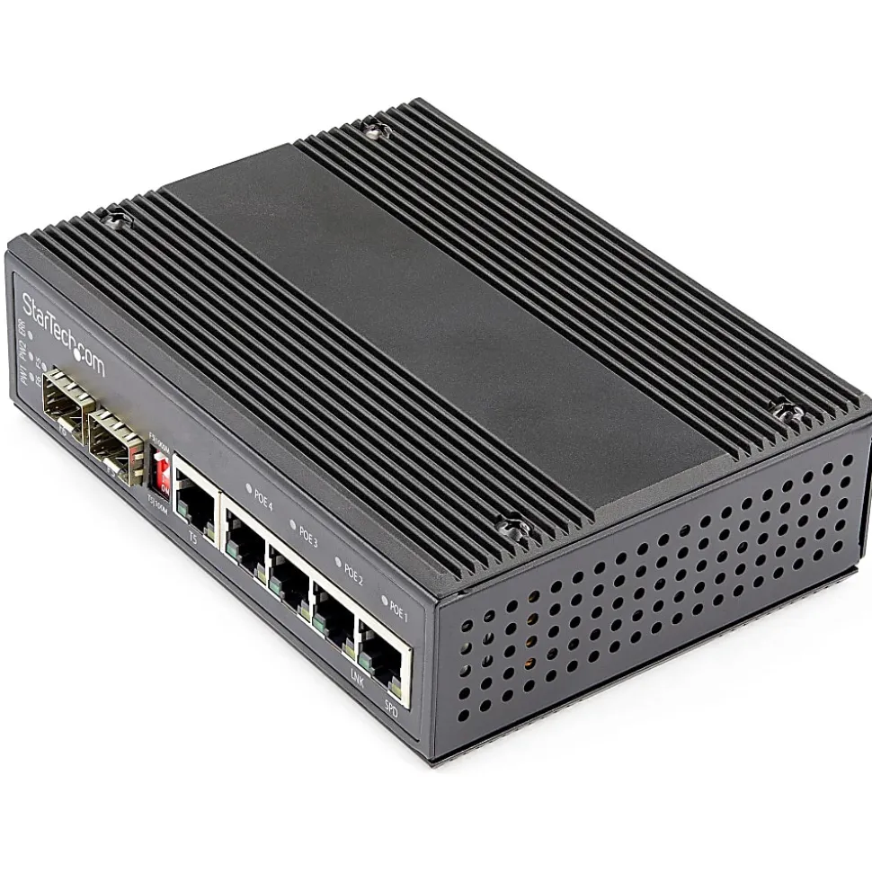 StarTech.com Industrial 5 Port Gigabit Ethernet Switch w/4 PoE RJ45 +2 SFP Slots 30W 802.3at PoE+ 1 - IES1G52UP12V