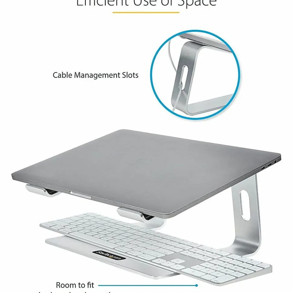 StarTech.com Laptop Stand for Desk, Supports 5kg / 11lb, Aluminum, Silver, Ergonomic Laptop Riser, Portable Laptop Holder for Desk