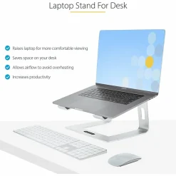 StarTech.com Laptop Stand for Desk, Supports 5kg / 11lb, Aluminum, Silver, Ergonomic Laptop Riser, Portable Laptop Holder for Desk