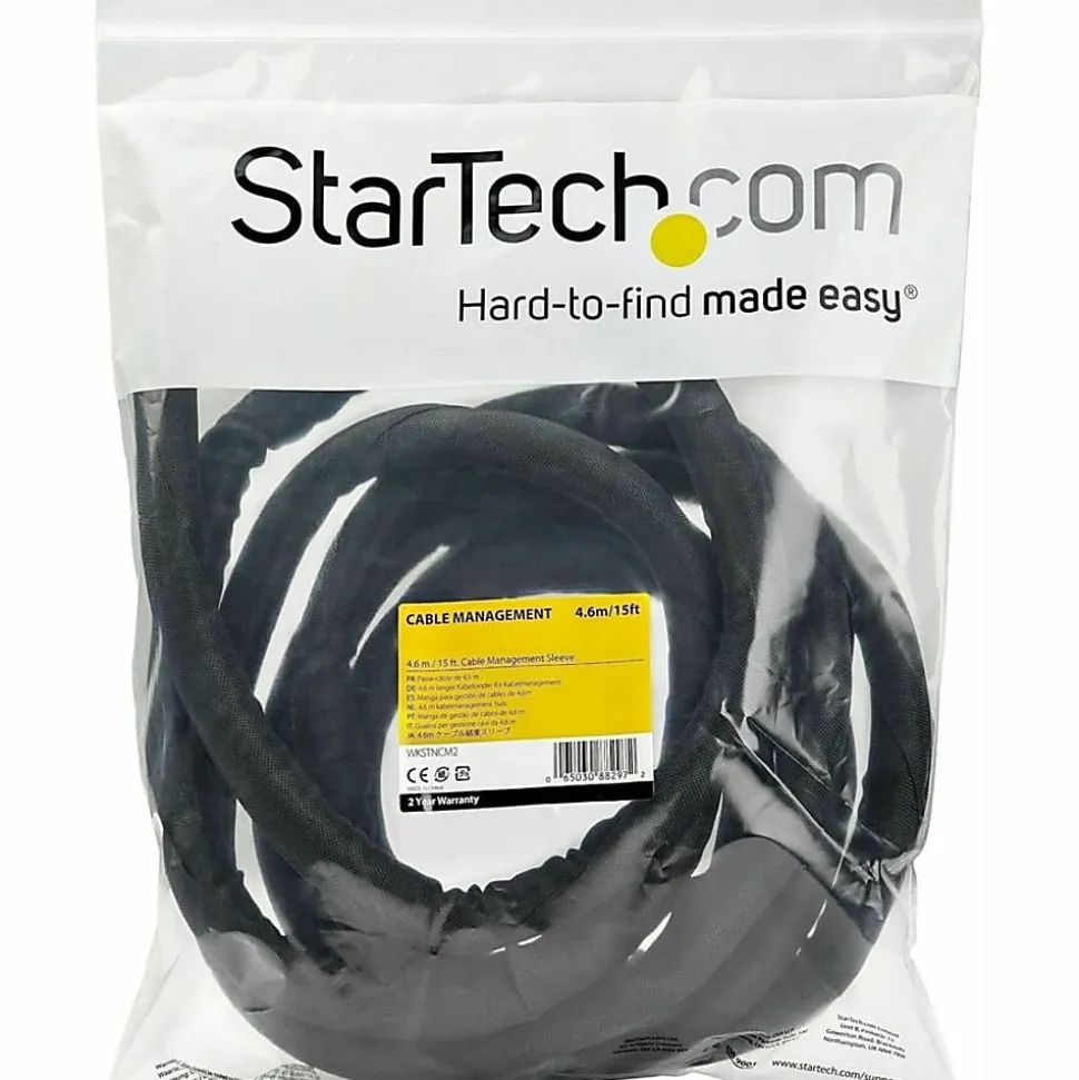 StarTech.com 15' / 4.6 m Cable Management Sleeve - Trimmable Fabric - Cord Concealer - Wire Hider - Cord Organizer (WKSTNCM2)