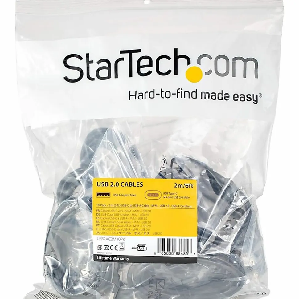 StarTech.com 2 m / 6.6 ft. USB to USB C Cable - 10-Pack USB A to C Cables - USB-IF Certified - USB 2.0 Charging Cables (USB2AC2M10PK)