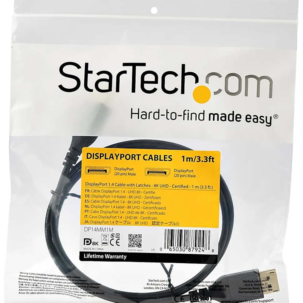 StarTech.com 1 m VESA Certified DisplayPort 1.4 Cable - 8K 60Hz HBR3 HDR - 3 ft Super UHD 4K 120Hz - DP to DP Slim Video Monitor Cord M/M - DP14MM1M