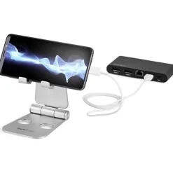 StarTech.com Phone and Tablet Stand - Foldable Universal Mobile Device Holder - Smartphones/Tablets - Adjustable Cell Phone Stand for Desk