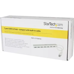 StarTech.com 7 Port Compact USB 3.0 Hub with Built-in Cable - Aluminum USB Hub - Silver