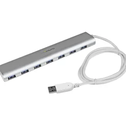 StarTech.com 7 Port Compact USB 3.0 Hub with Built-in Cable - Aluminum USB Hub - Silver