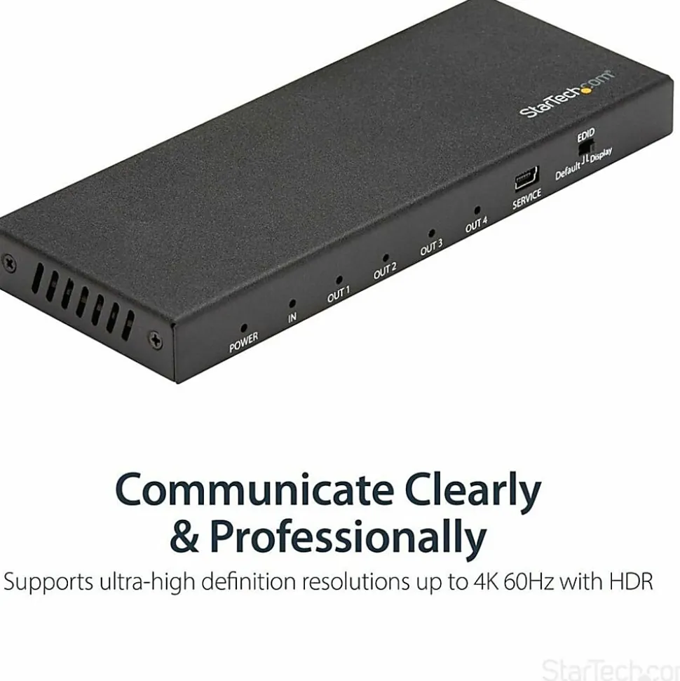 StarTech.com 4 Port HDMI Splitter - 4K 60Hz - 1x4 Way HDMI 2.0 Splitter - HDR - ST124HD202 - Displays the same image with sound on 4 screens