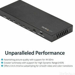 StarTech.com 4 Port HDMI Splitter - 4K 60Hz - 1x4 Way HDMI 2.0 Splitter - HDR - ST124HD202 - Displays the same image with sound on 4 screens