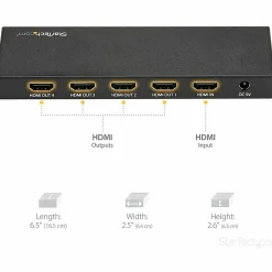StarTech.com 4 Port HDMI Splitter - 4K 60Hz - 1x4 Way HDMI 2.0 Splitter - HDR - ST124HD202 - Displays the same image with sound on 4 screens
