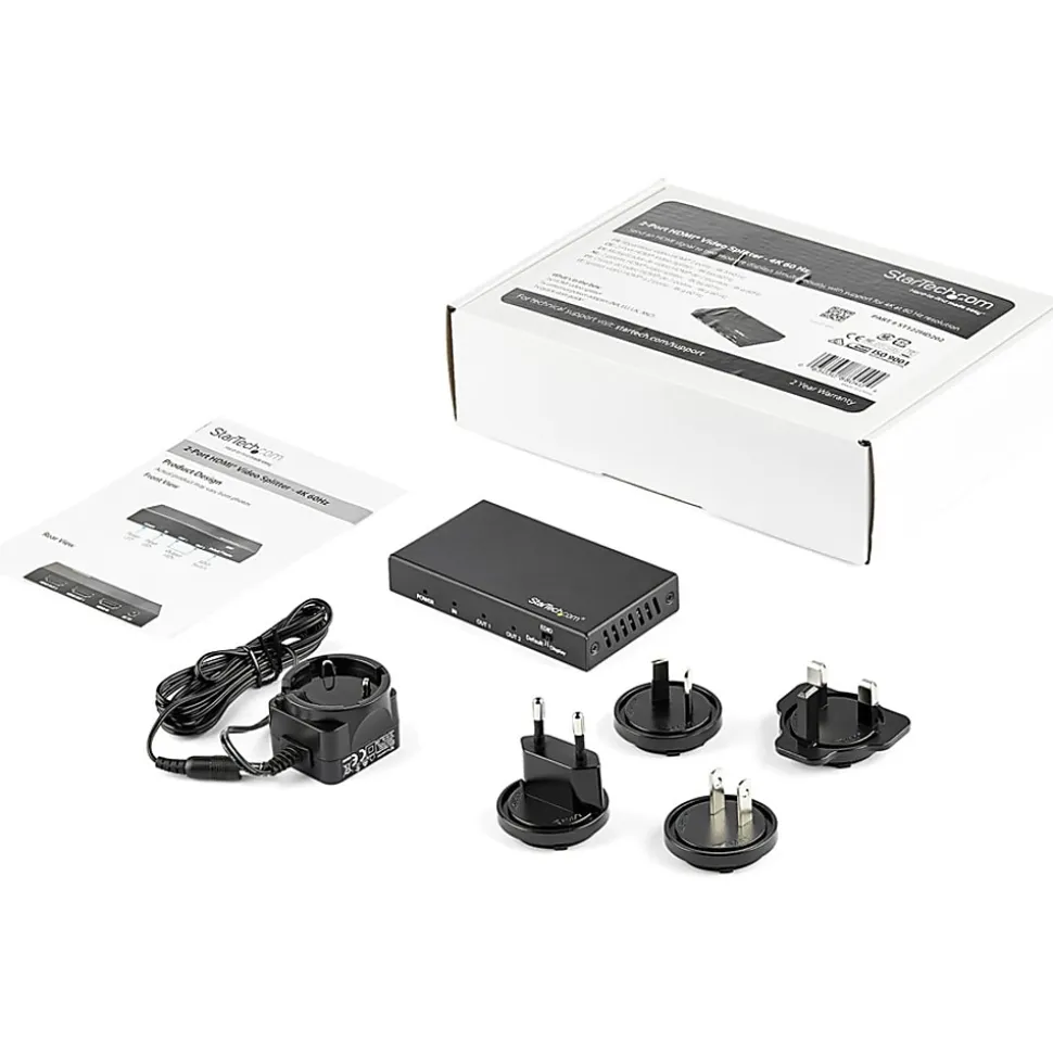 StarTech.com 2 Port HDMI Splitter - 4K 60Hz - 1x2 Way HDMI 2.0 Splitter - HDR - ST122HD202 - Displays the same image with sound on 2 screens