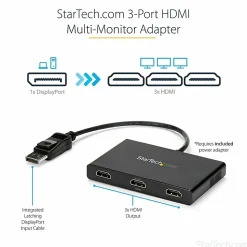 StarTech.com 3-Port Multi Monitor Adapter, DisplayPort to 3x HDMI MST Hub, Triple 1080p, Video Splitter for Extended Desktop Mode, Windows