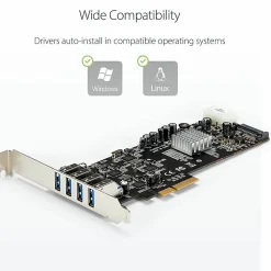 StarTech.com 4 Port PCI Express (PCIe) SuperSpeed USB 3.0 Card Adapter w/ 4 Dedicated 5Gbps Channels - PEXUSB3S44V