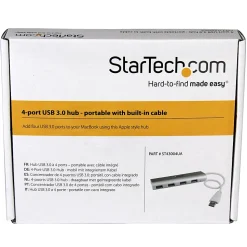 StarTech.com 4 Port Portable USB 3.0 Hub with Built-in Cable - Aluminum and Compact USB Hub