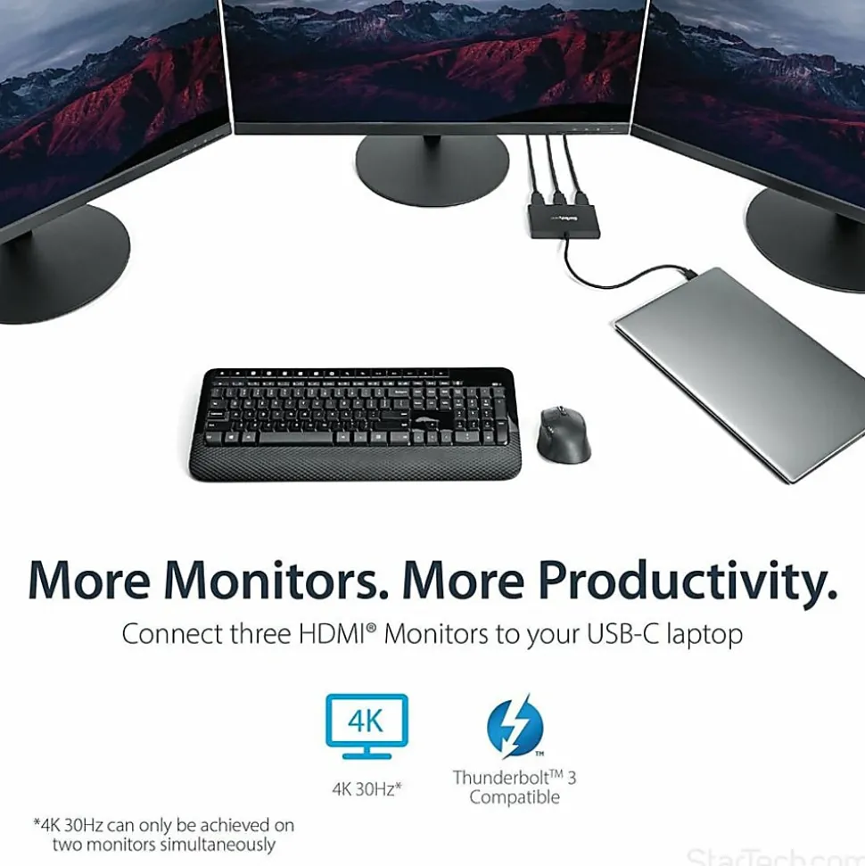 StarTech.com 3-Port USB-C Multi-Monitor Adapter, Type-C to 3x HDMI MST Hub, Triple 1080p HDMI Laptop Display Extender / Splitter, Windows