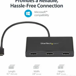 StarTech.com 3-Port USB-C Multi-Monitor Adapter, Type-C to 3x HDMI MST Hub, Triple 1080p HDMI Laptop Display Extender / Splitter, Windows