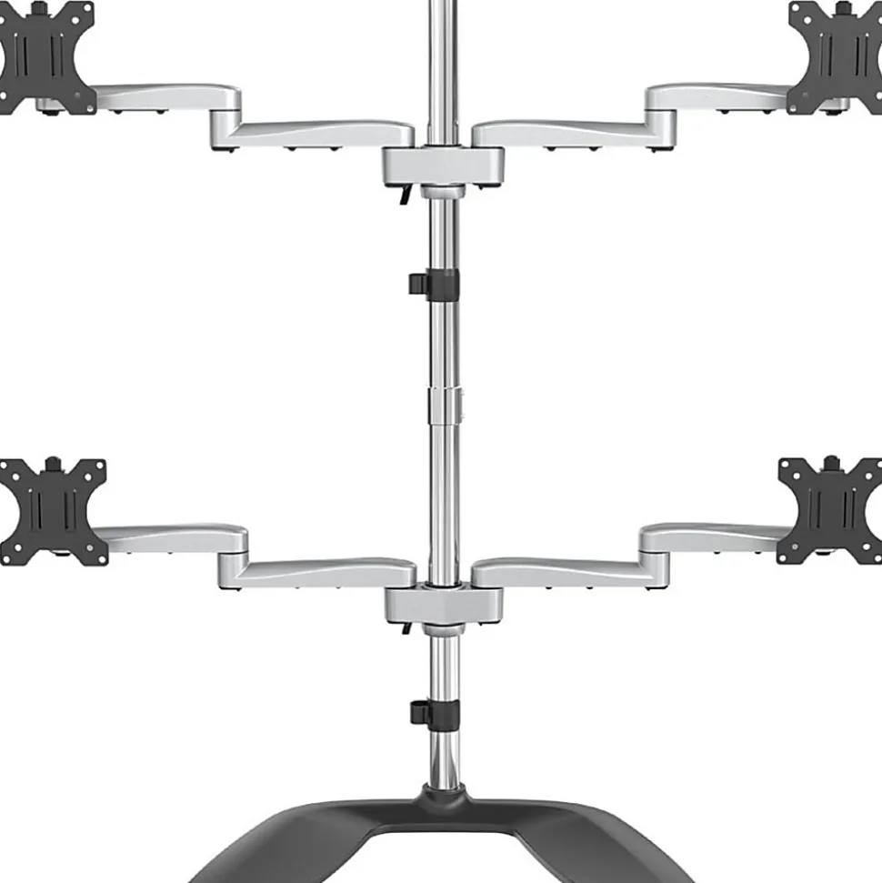 StarTech.com Quad Monitor Stand - Desktop VESA 4 Monitor Arm up to 32" Screens - Ergonomic Articulating Pole Mount - ARMQUADSS