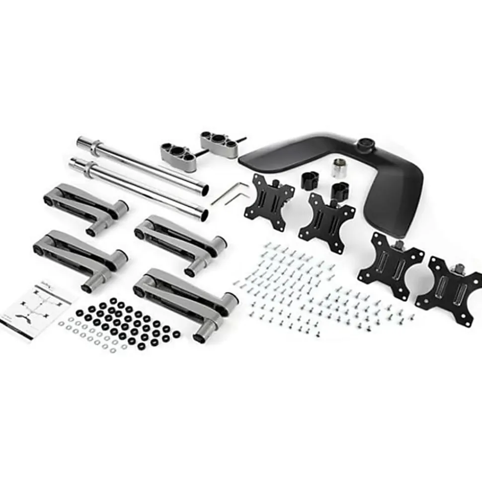 StarTech.com Quad Monitor Stand - Desktop VESA 4 Monitor Arm up to 32" Screens - Ergonomic Articulating Pole Mount - ARMQUADSS
