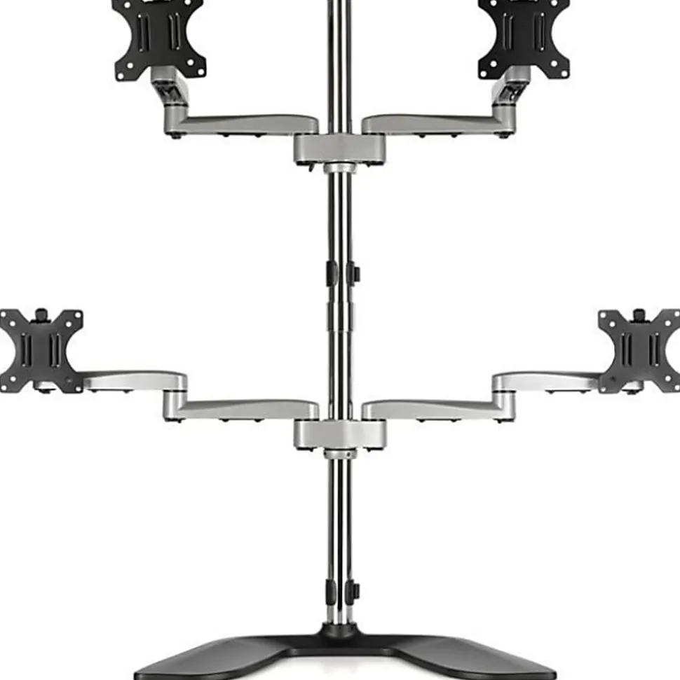 StarTech.com Quad Monitor Stand - Desktop VESA 4 Monitor Arm up to 32" Screens - Ergonomic Articulating Pole Mount - ARMQUADSS