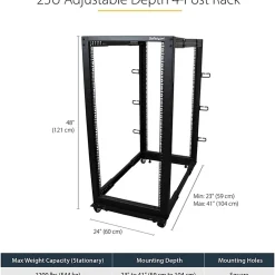 StarTech.com 25U Adjustable Depth Open Frame 4 Post Server Rack w/ Casters/Levelers and Cable Management Hooks -  - 4POSTRACK25U