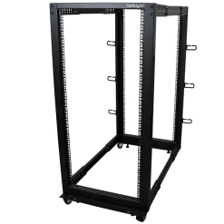 StarTech.com 25U Adjustable Depth Open Frame 4 Post Server Rack w/ Casters/Levelers and Cable Management Hooks - - 4POSTRACK25U