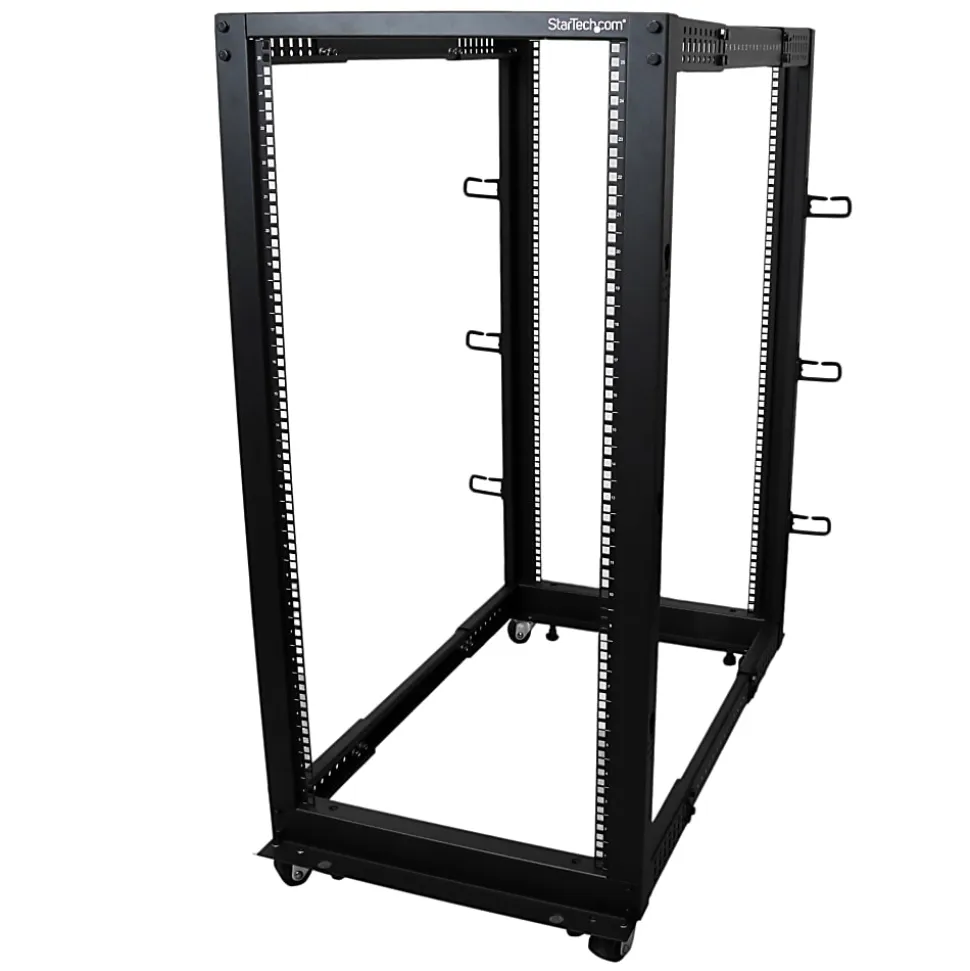 StarTech.com 25U Adjustable Depth Open Frame 4 Post Server Rack w/ Casters/Levelers and Cable Management Hooks - - 4POSTRACK25U