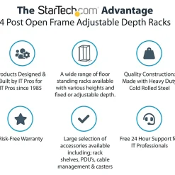 StarTech.com 25U Adjustable Depth Open Frame 4 Post Server Rack w/ Casters/Levelers and Cable Management Hooks - - 4POSTRACK25U