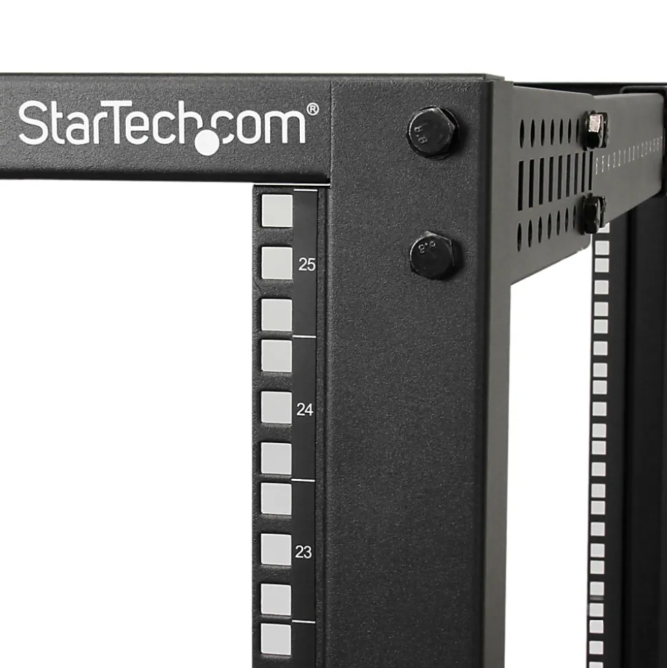 StarTech.com 25U Adjustable Depth Open Frame 4 Post Server Rack w/ Casters/Levelers and Cable Management Hooks - - 4POSTRACK25U