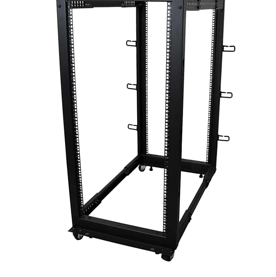StarTech.com 25U Adjustable Depth Open Frame 4 Post Server Rack w/ Casters/Levelers and Cable Management Hooks - - 4POSTRACK25U