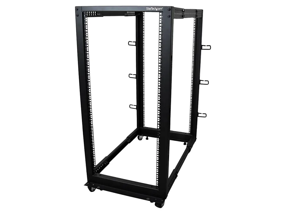 StarTech.com 25U Adjustable Depth Open Frame 4 Post Server Rack w/ Casters/Levelers and Cable Management Hooks - - 4POSTRACK25U