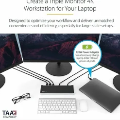StarTech.com USB C Dock - Compatible with Windows/macOS - Supports Triple 4K Ultra HD Monitors - 60W Power Delivery - DK30CH2DPPD