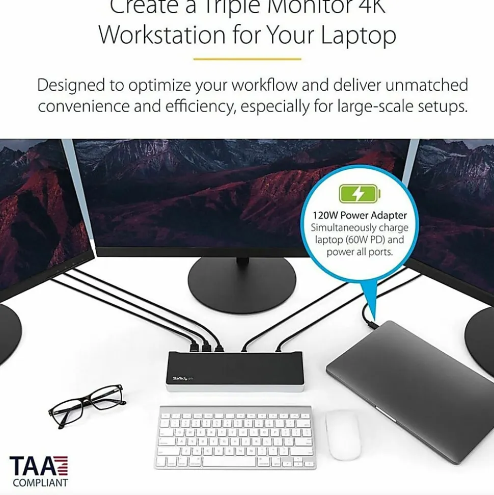StarTech.com USB C Dock - Compatible with Windows/macOS - Supports Triple 4K Ultra HD Monitors - 60W Power Delivery - DK30CH2DPPD