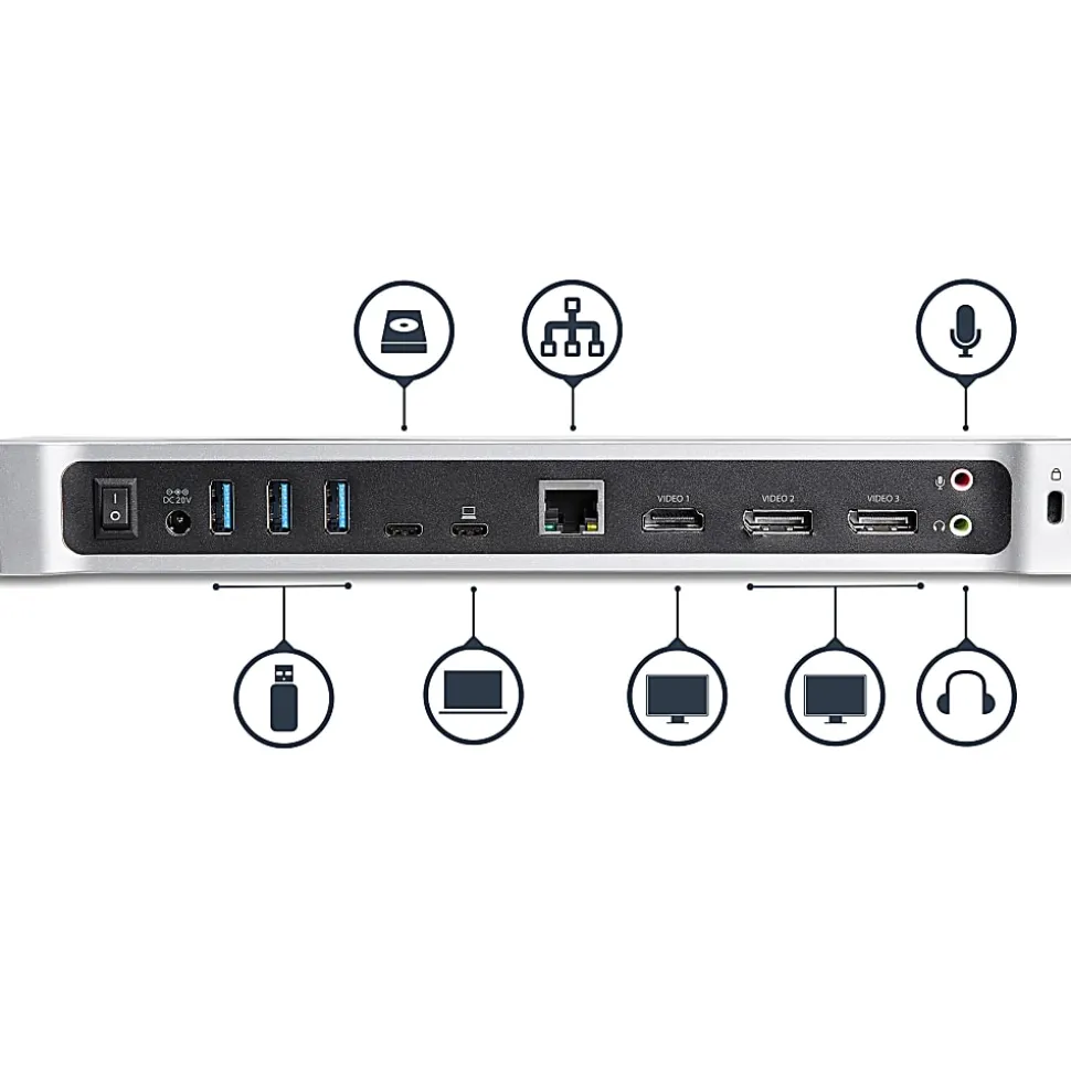 StarTech.com USB C Dock - Compatible with Windows/macOS - Supports Triple 4K Ultra HD Monitors - 60W Power Delivery - DK30CH2DPPD