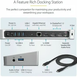 StarTech.com USB C Dock - Compatible with Windows/macOS - Supports Triple 4K Ultra HD Monitors - 60W Power Delivery - DK30CH2DPPD