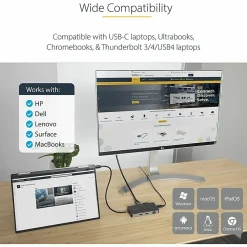 StarTech.com USB C Multiport Adapter, Dual HDMI, 4K 60Hz, 2x 5Gbps USB-A 3.1 Hub, 100W Power Delivery, GbE, SD/MicroSD, USB C Mini Dock